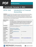 AFW 1002 Introduction To Financial Accounting: Unit Guide: Semester 2, 2013