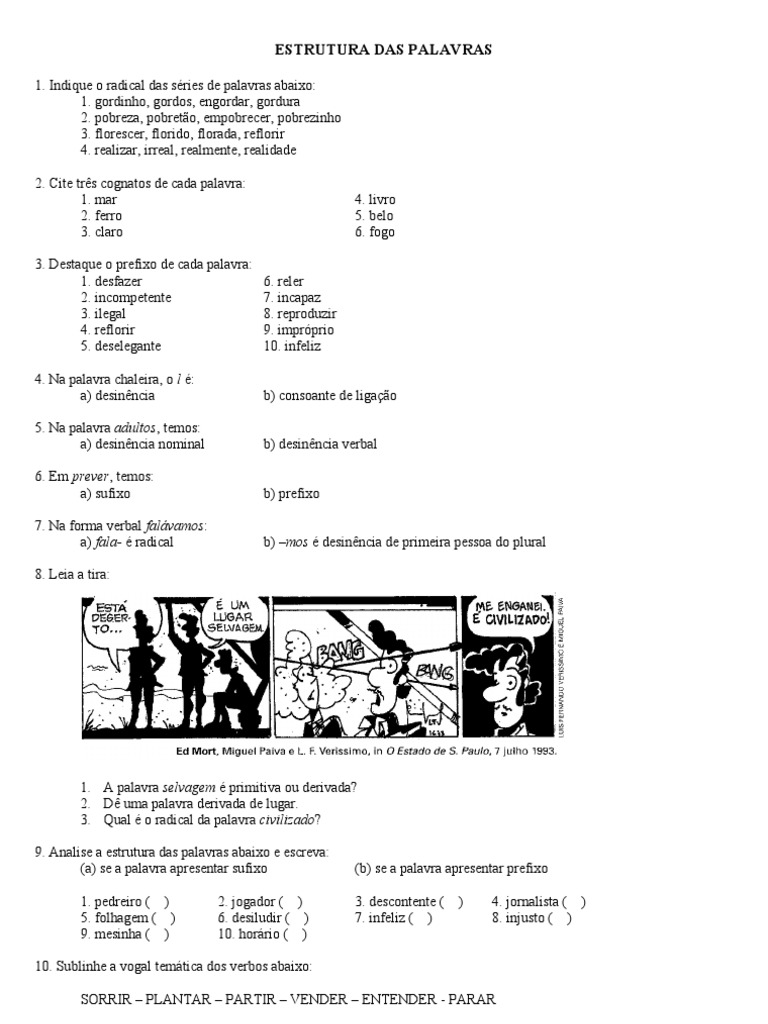 Exercicios Estrutura Das Palavras 1 | PDF