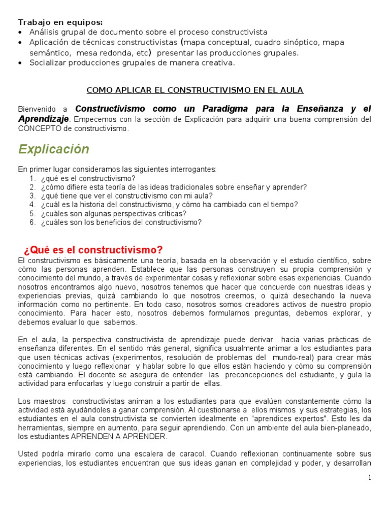 Ejemplos de Constructivismo en el Aula | PDF | Constructivismo ...