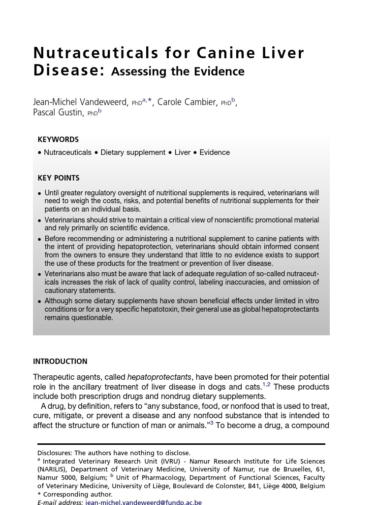 Nutraceuticals For Canine Liver Disease PDF Nutraceutical Dietary