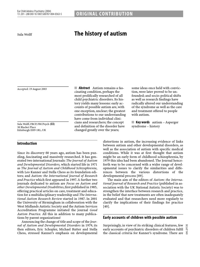 The Lessons Of Autism History >> The History Of Autism Pdf Autism Asperger Syndrome The Lessons Of Autism History >> The History Of Autism Pdf Autism Asperger Syndrome
