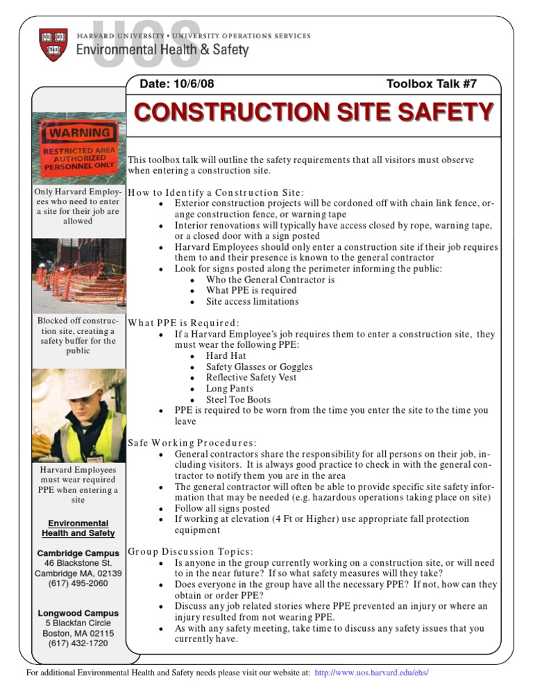 Toolbox Talk Construction PDF Personal Protective Equipment