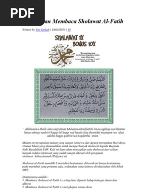 Keutamaan Shalawat Al Fatih