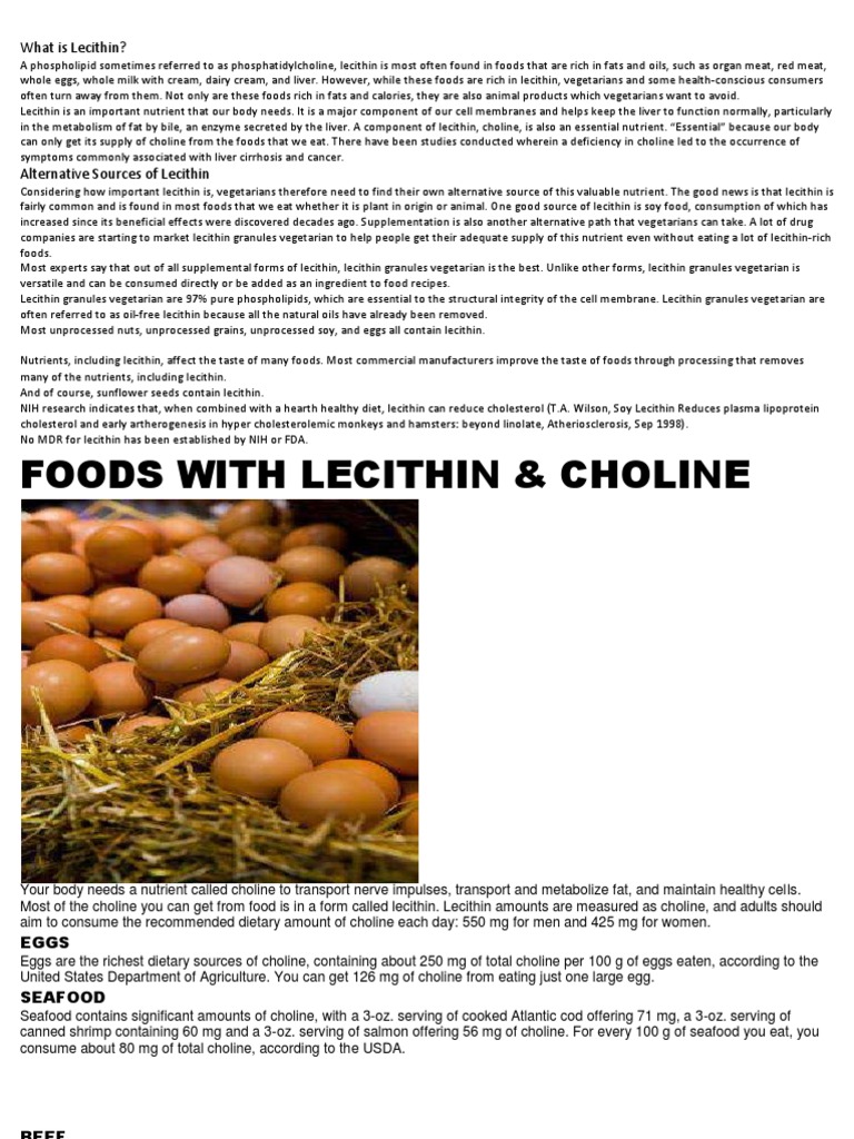 Foods With Lecithin & Choline PDF Egg As Food Vegetarianism