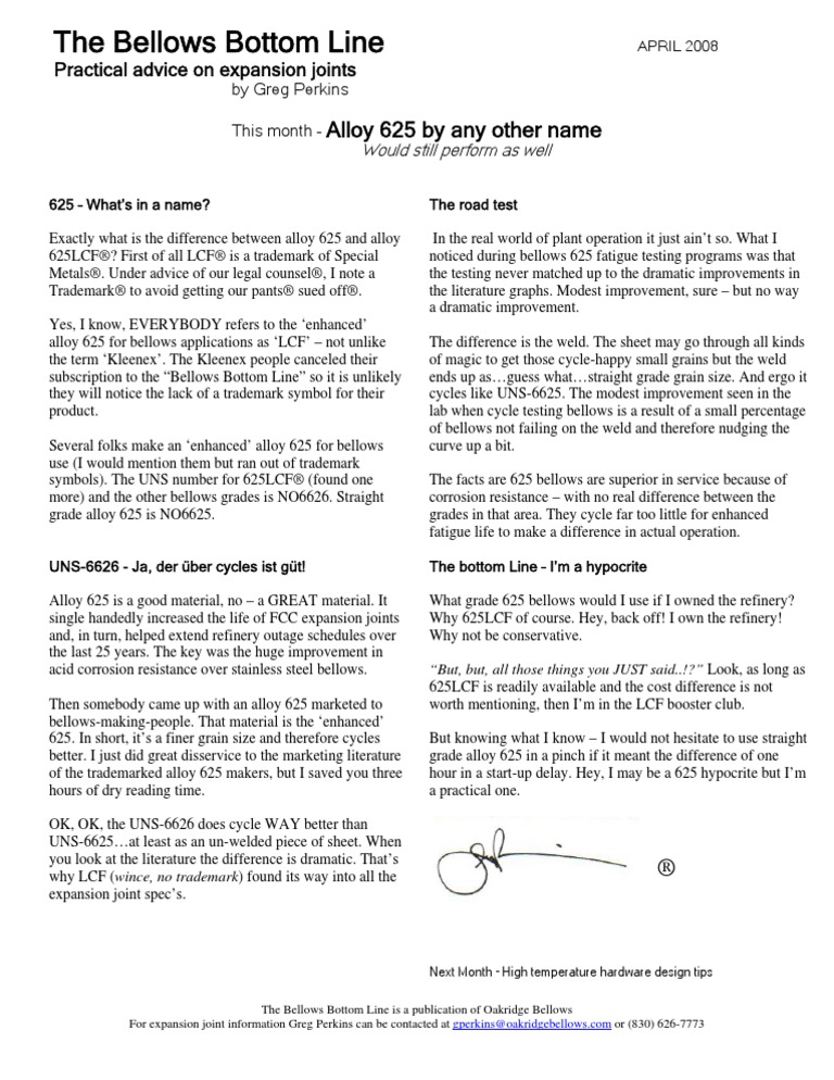 Alloy 625 vs 625 Lcf Bellows Industries Building Materials