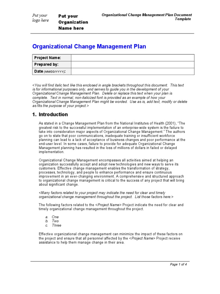 Organizational Change Management Plan Template | PDF | Change ...