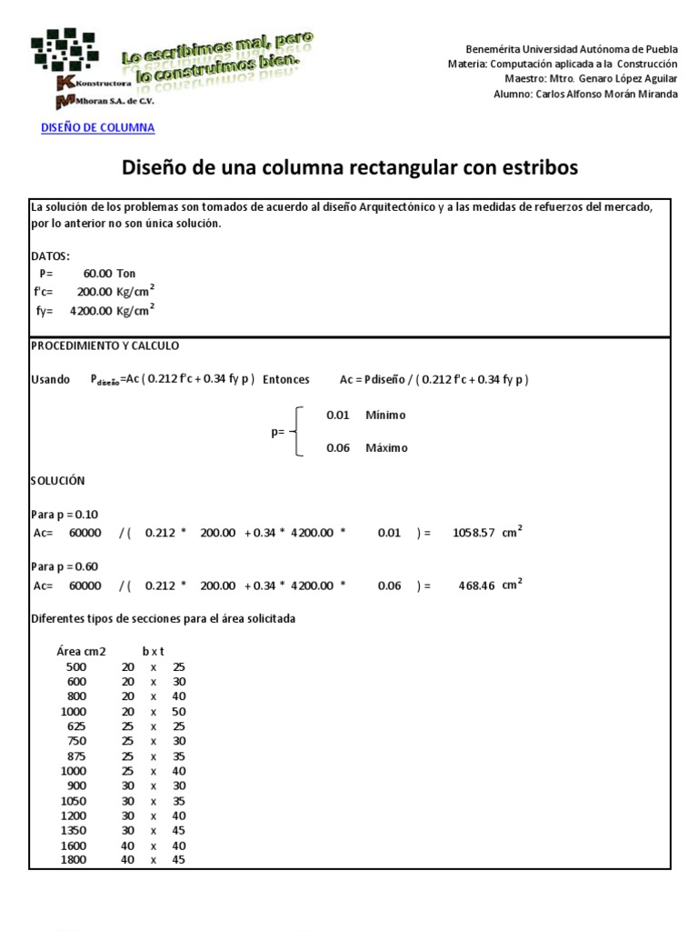Diseño de Columna Rectangular Con Estribos | PDF | Métodos y materiales ...