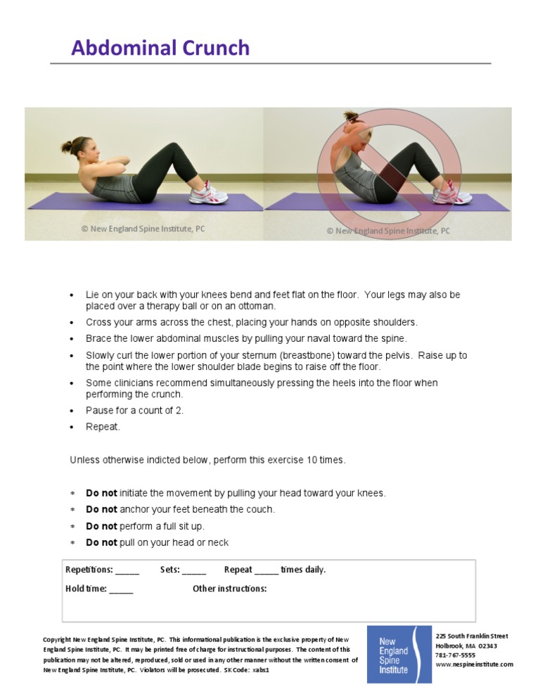 Abdominal Crunch: © New England Spine Institute, PC © New England Spine ...