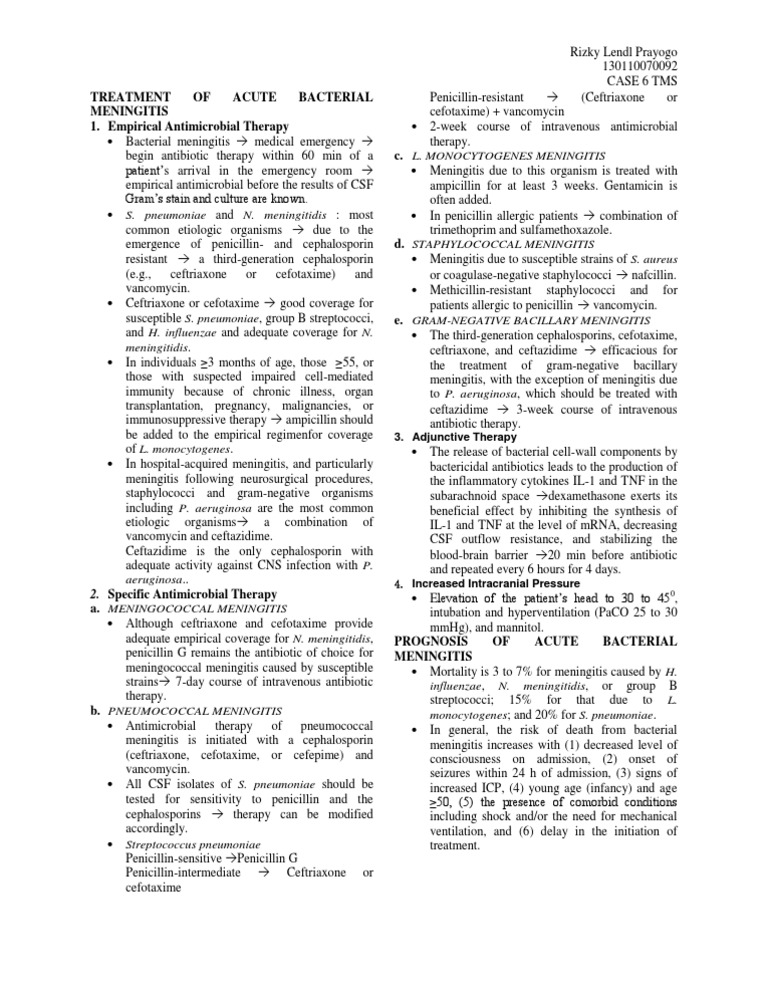 Acute Bacterial Meningitis Treatment | PDF | Science & Mathematics