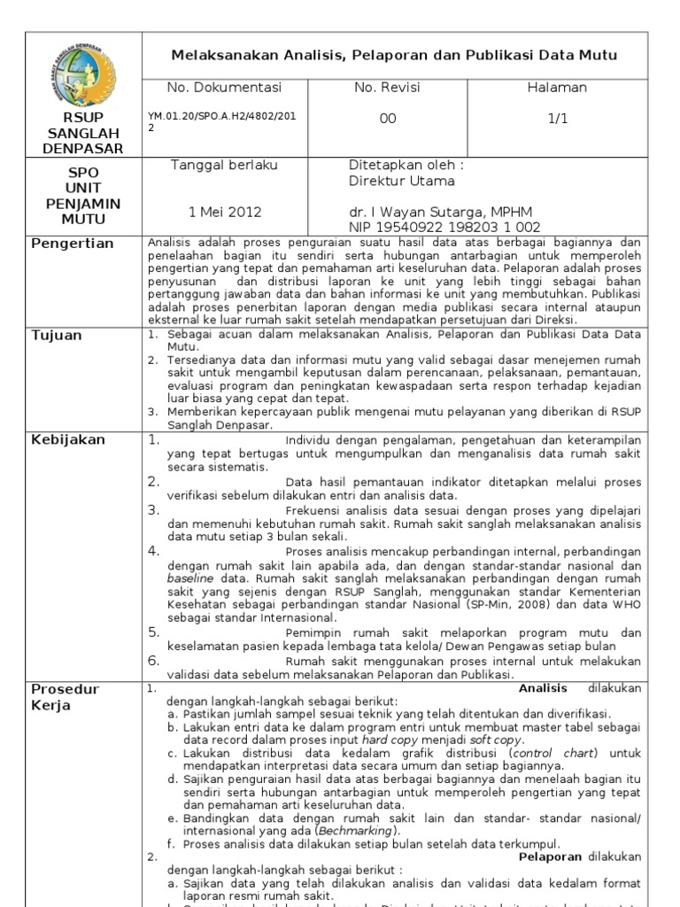 Analisis dan Publikasi Data Mutu RSUP Sanglah | PDF | Bisnis