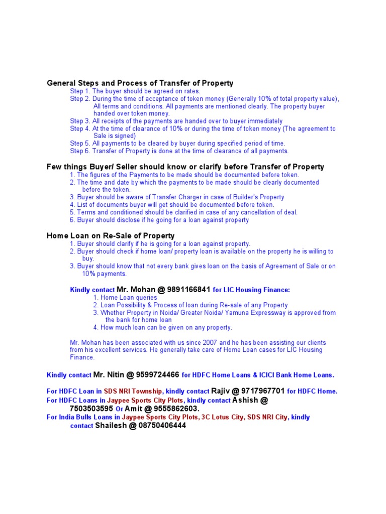 General Steps and Process of Transfer of Property | PDF