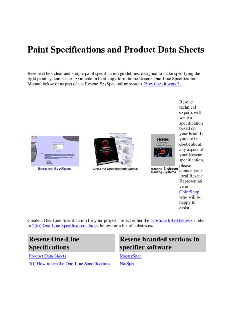 Paint Specifications and Product Data Sheets Specification (Technical