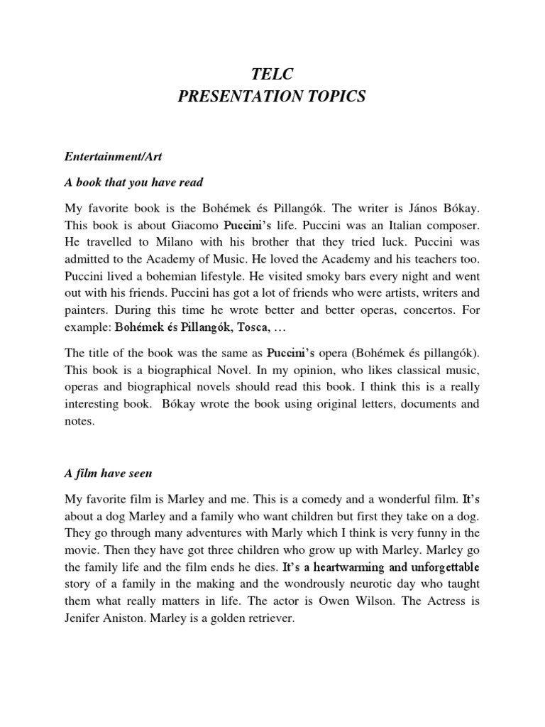 Telc Presentation Topics Christmas Dances