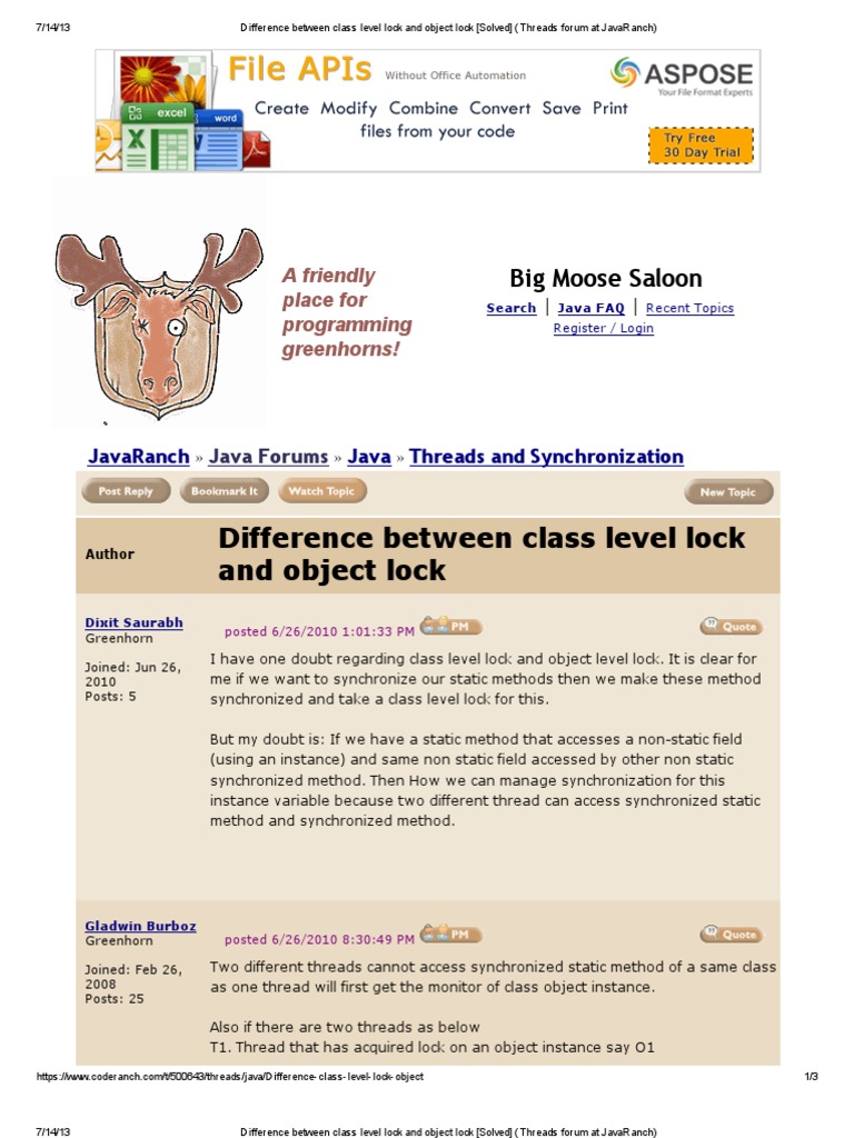 Difference Between Class Level Lock and Object Lock  