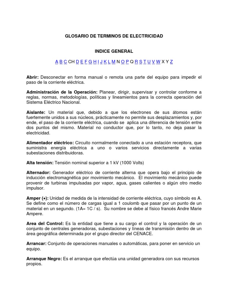 Glosario Tecnico De Electricidad Generacion Electrica Electricidad