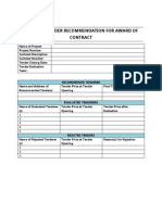 Tender Summary Template