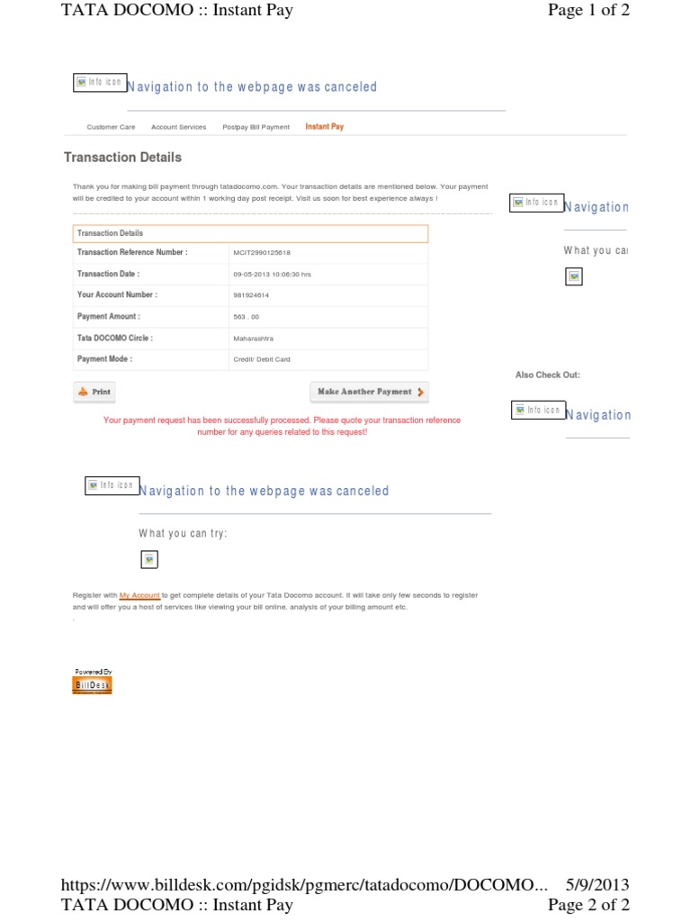 Tata Docomo Online Bill Payment Details | PDF
