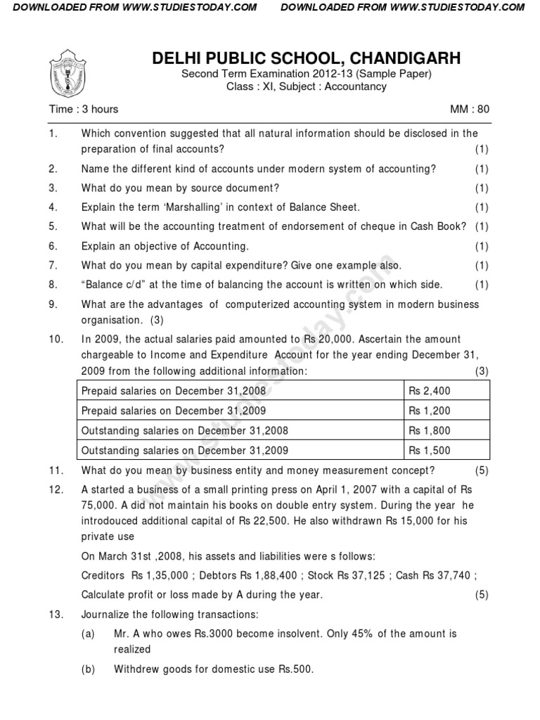 CBSE Class 11 Accountancy Question Paper SA 2 2013 (1).pdf Debits And