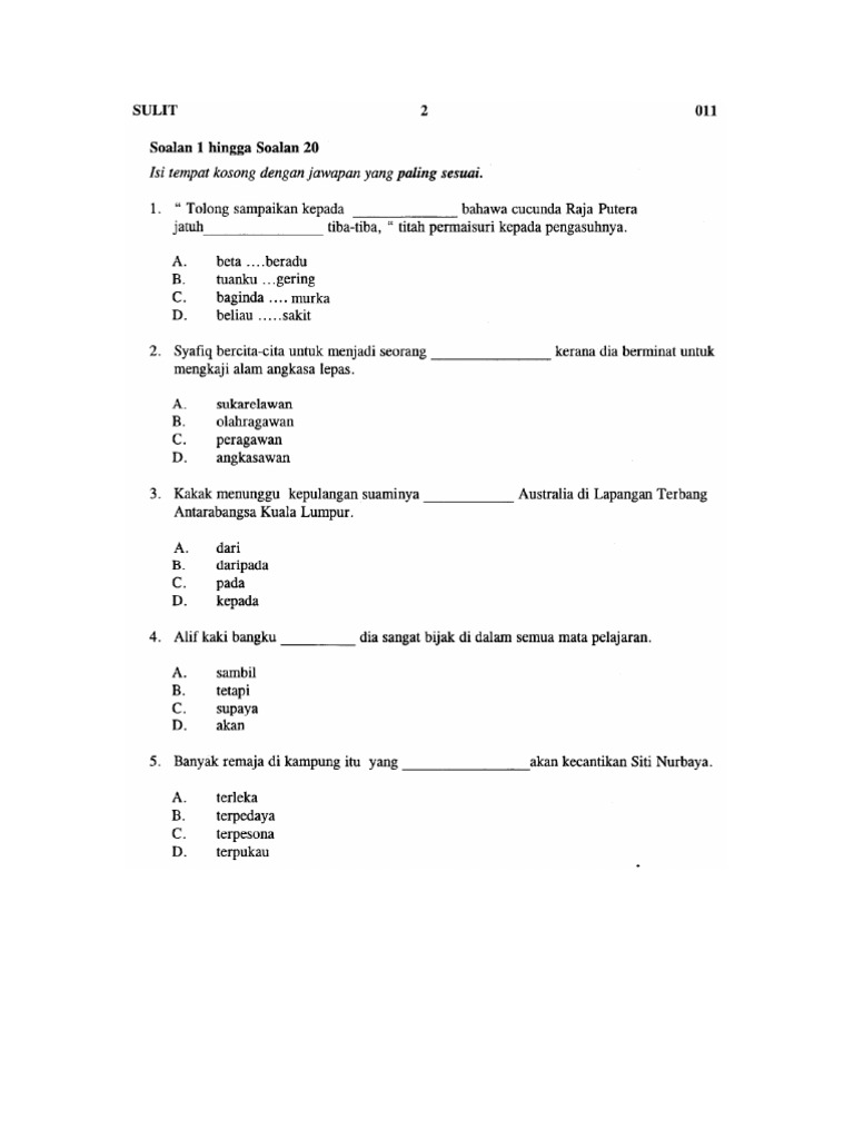 Contoh Soalan Pemahaman UPSR