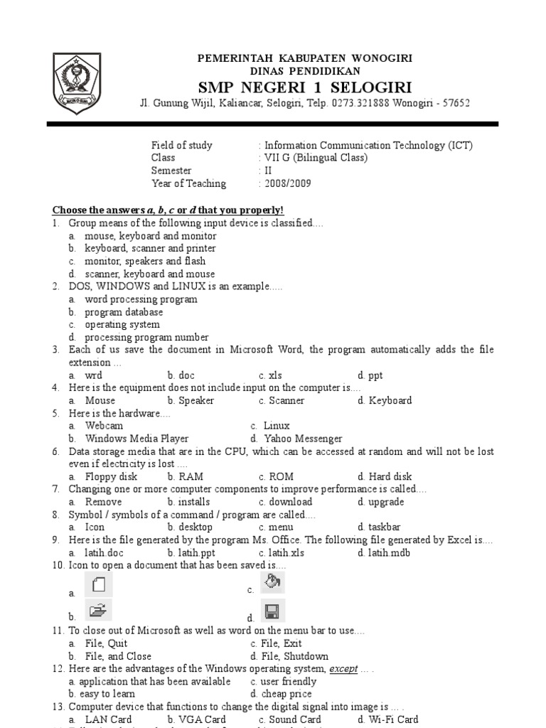 soal TIK Bilingual 7 by kikywng Microsoft Excel