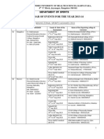 Calendar of Sports Events for the Year 2013-14