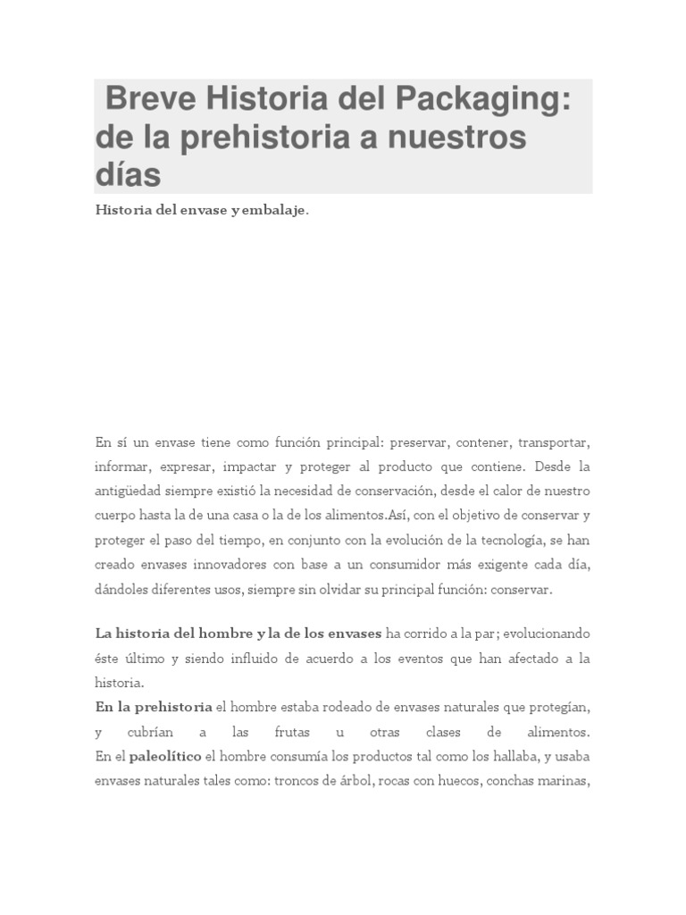 Historia del Packaging a lo Largo del Tiempo | PDF | Alimentos | Neolítico