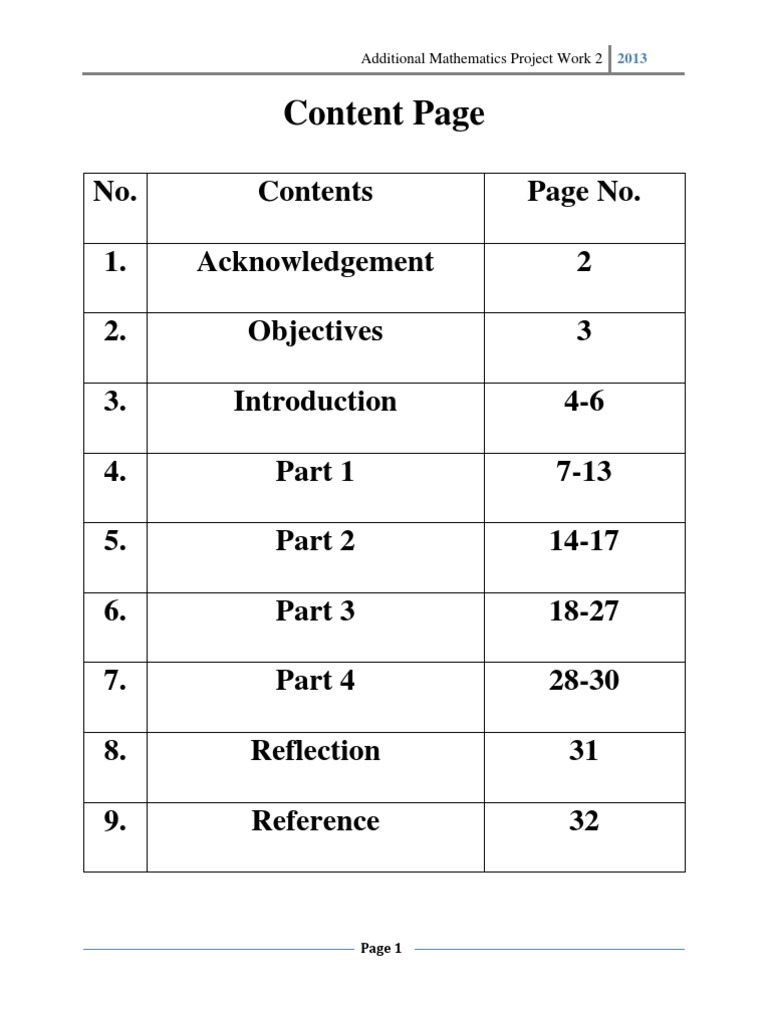 Maths Project Index Design Guide | PDF