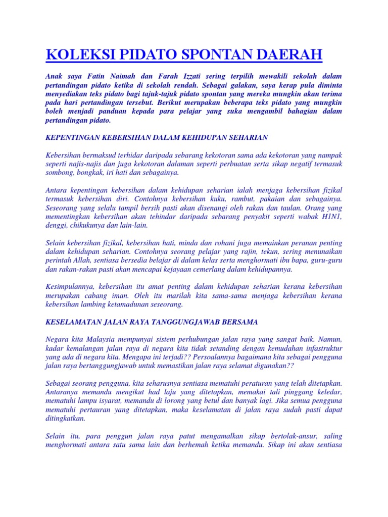 Koleksi Teks Pidato Spontan Pdf