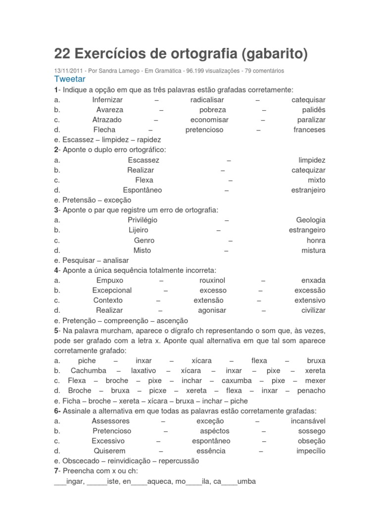 Exercícios de Ortografia com Gabarito | PDF | Linguística | Semiótica