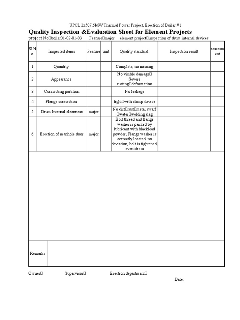 Boiler #1 Quality Inspection Report | PDF