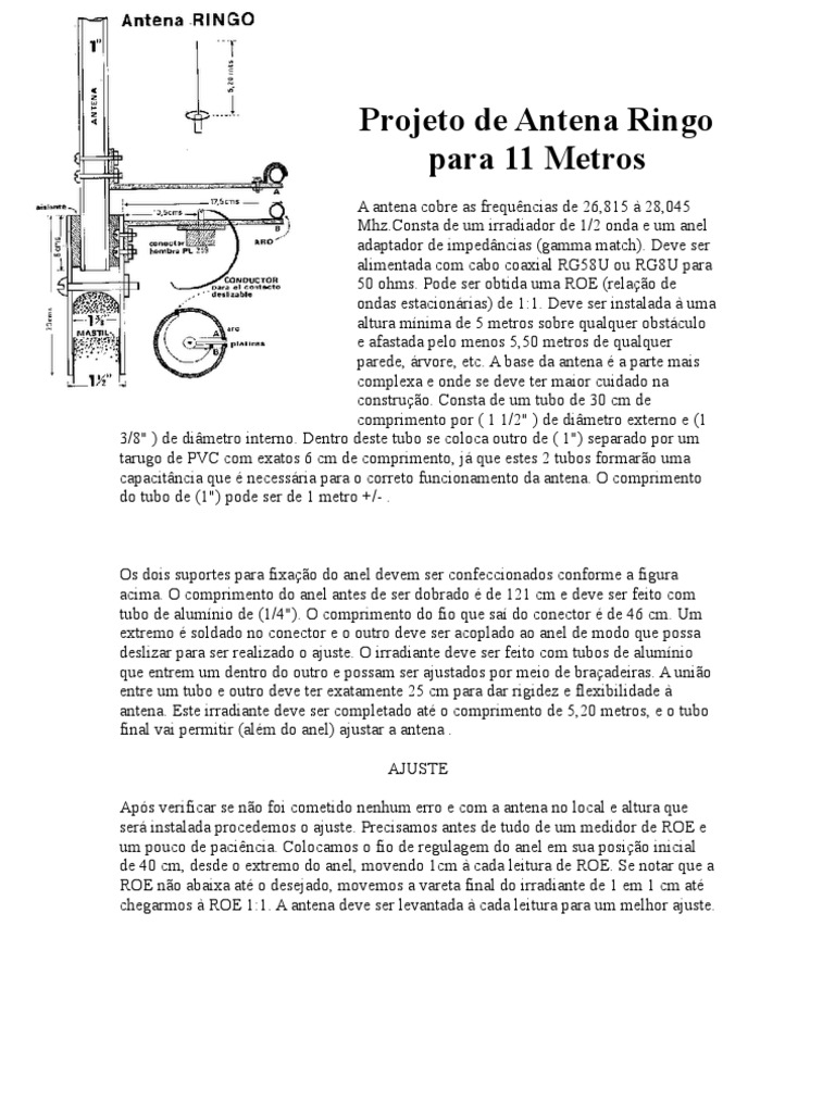 Projeto de Antena Ringo para 11 Metros | PDF | Antena (rádio) | Science