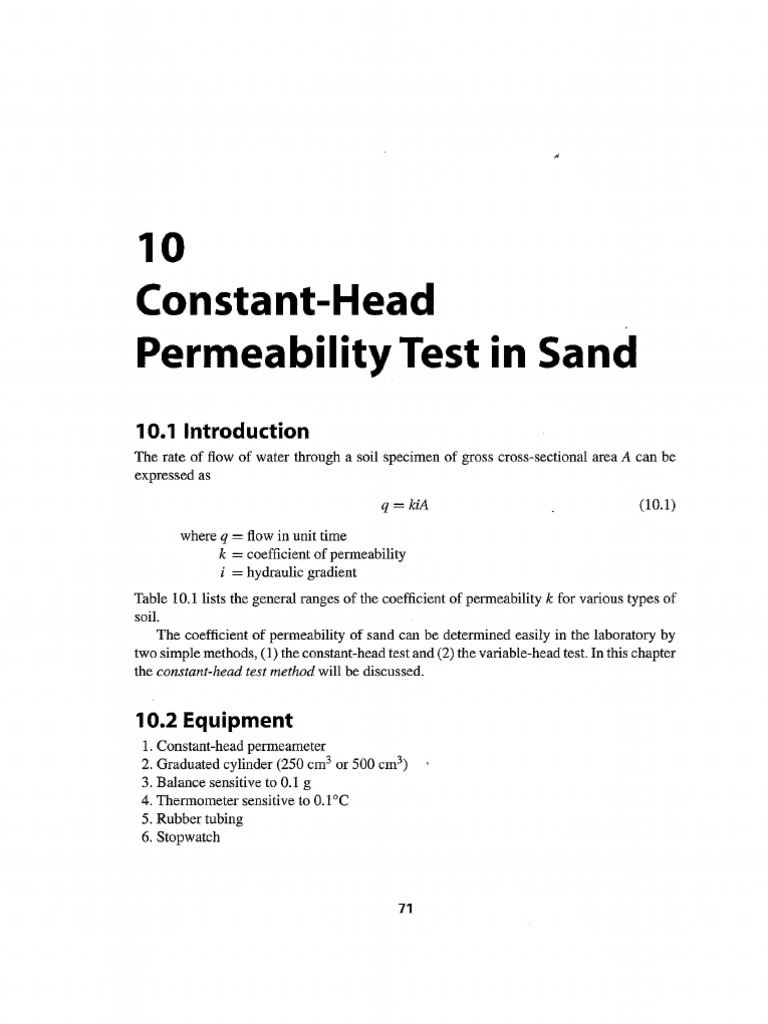 Constant Head Permeability Test In Sand
