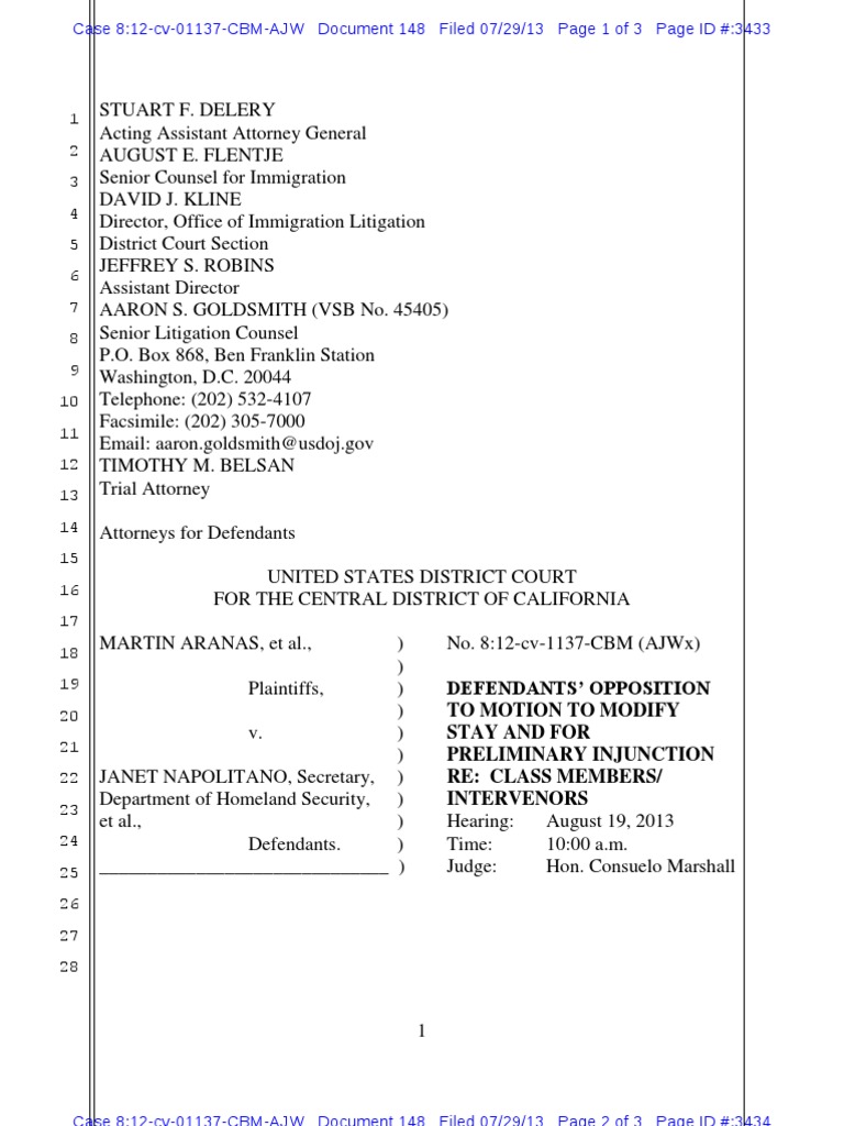 Defendants' Opposition To Motion To Modify Stay and For Preliminary