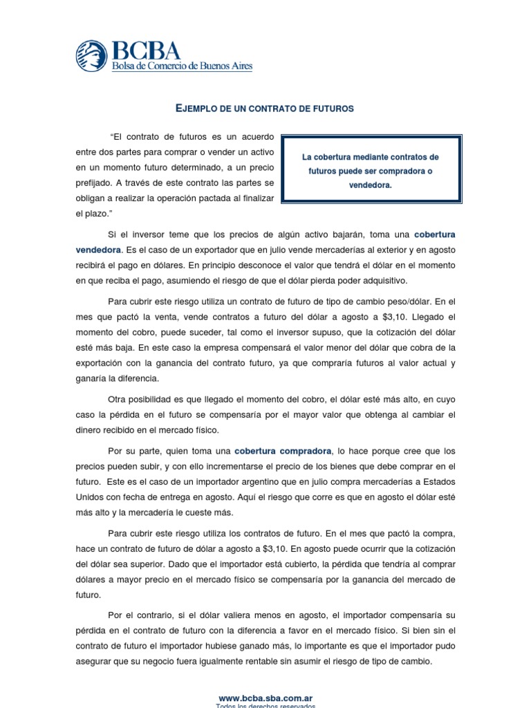 Ejemplo Contrato Futuros PDF Contratos futuros Precios