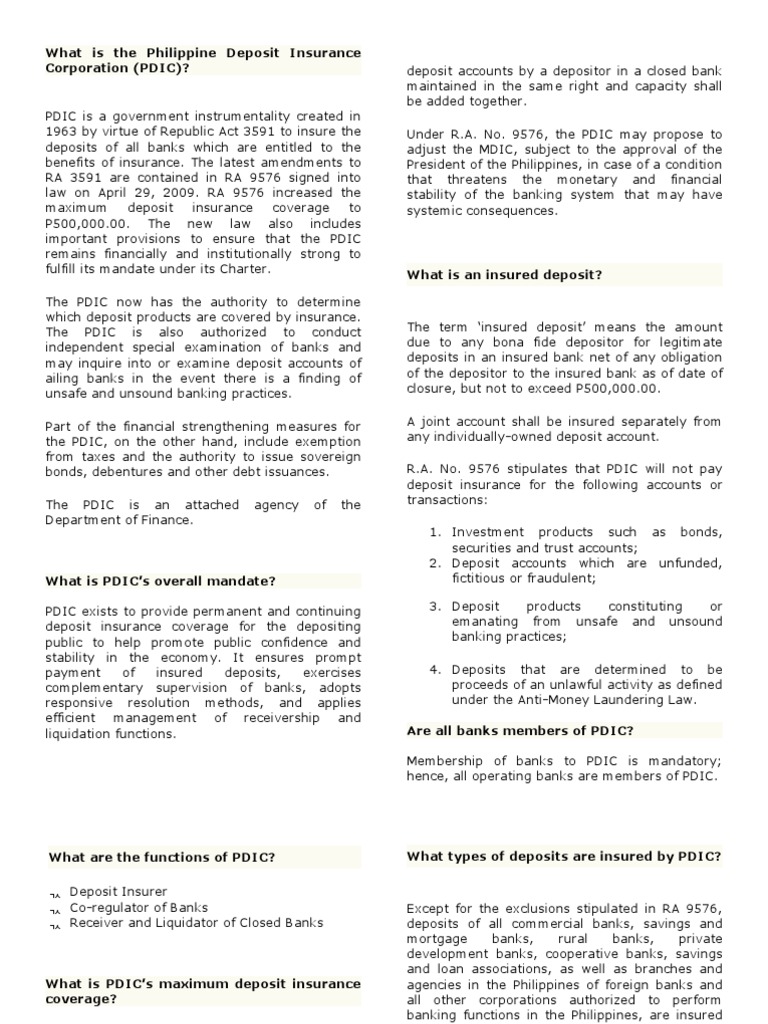PDIC PDF Deposit Insurance Deposit Account