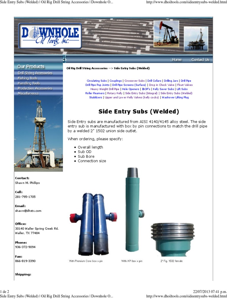 Side Entry Subs (Welded) _ Oil Rig Drill String Accessories _ Downhole