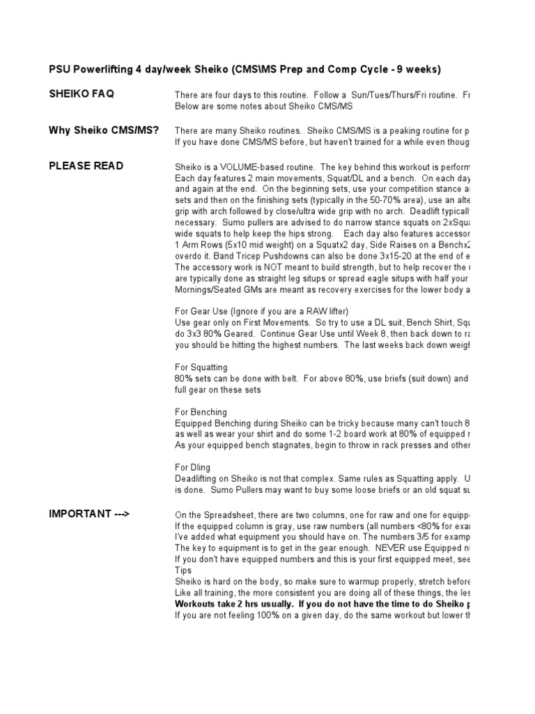 Sheiko 4-Day Powerlifting Program | PDF | Individual Sports | Athletic ...