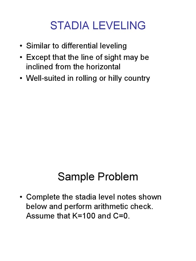 Stadia Leveling Techniques and Examples | PDF | Angle | Length