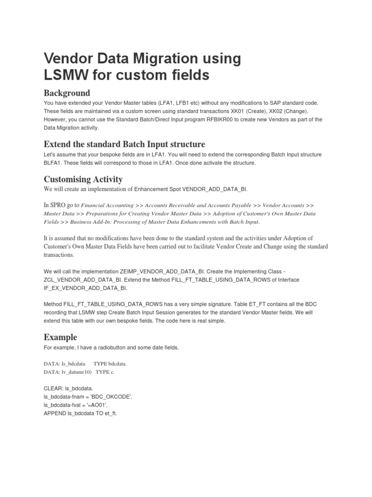 Vendor Data Migration with LSMW | PDF | Interface (Computing ...