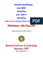 Admissions, July/Aug 2013: National Institute of Technology Hamirpur (HP)