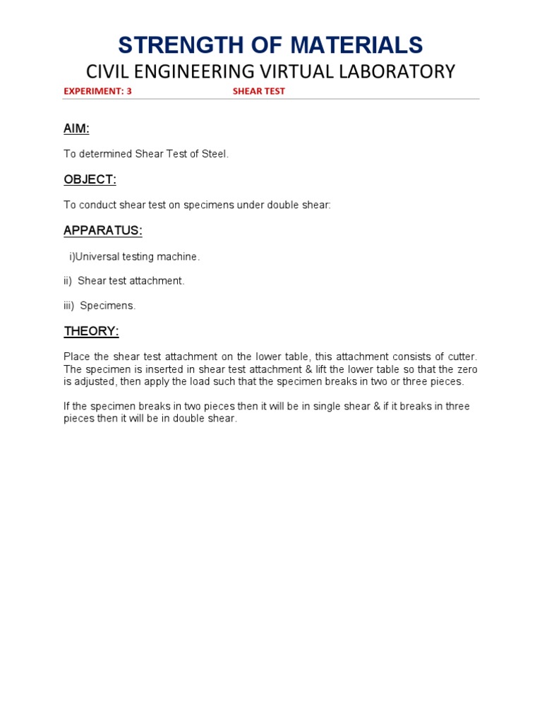 Shear Test Procedure for Steel Specimens | PDF