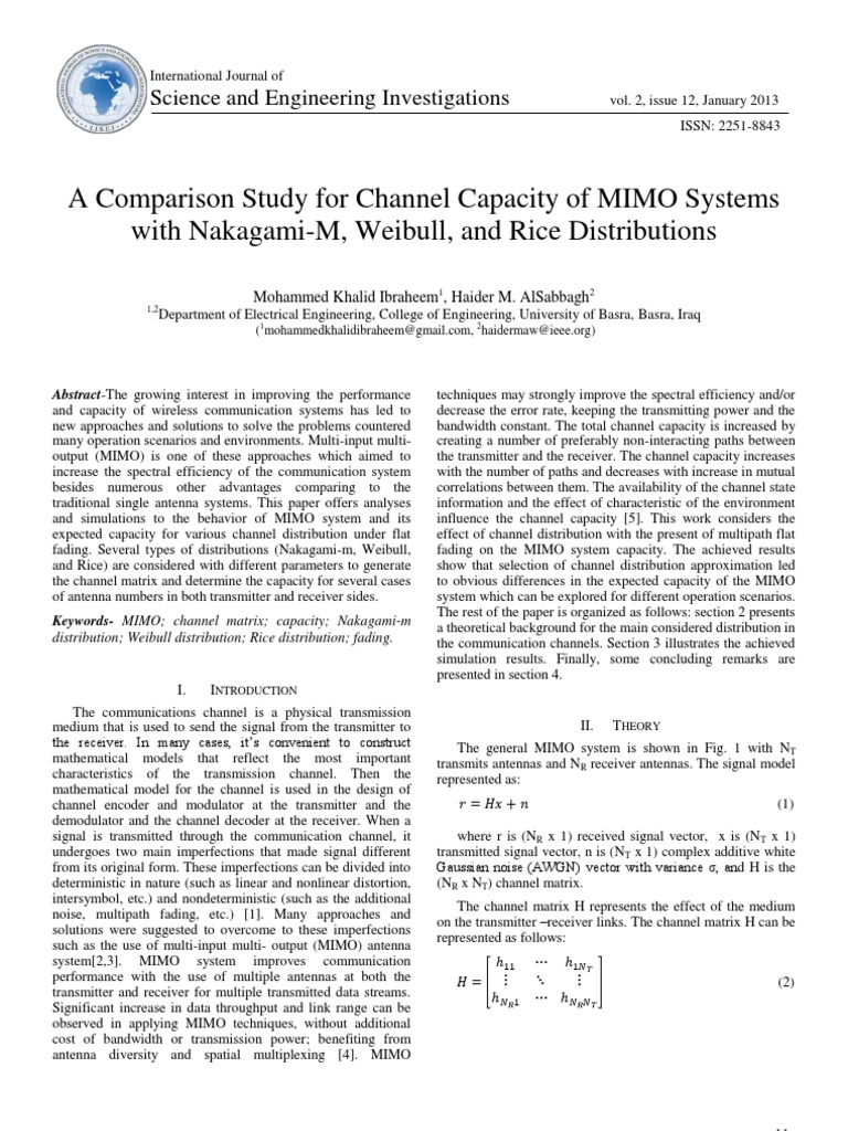 MIMO Channel Capacity Analysis | PDF | Mimo | Channel (Communications)