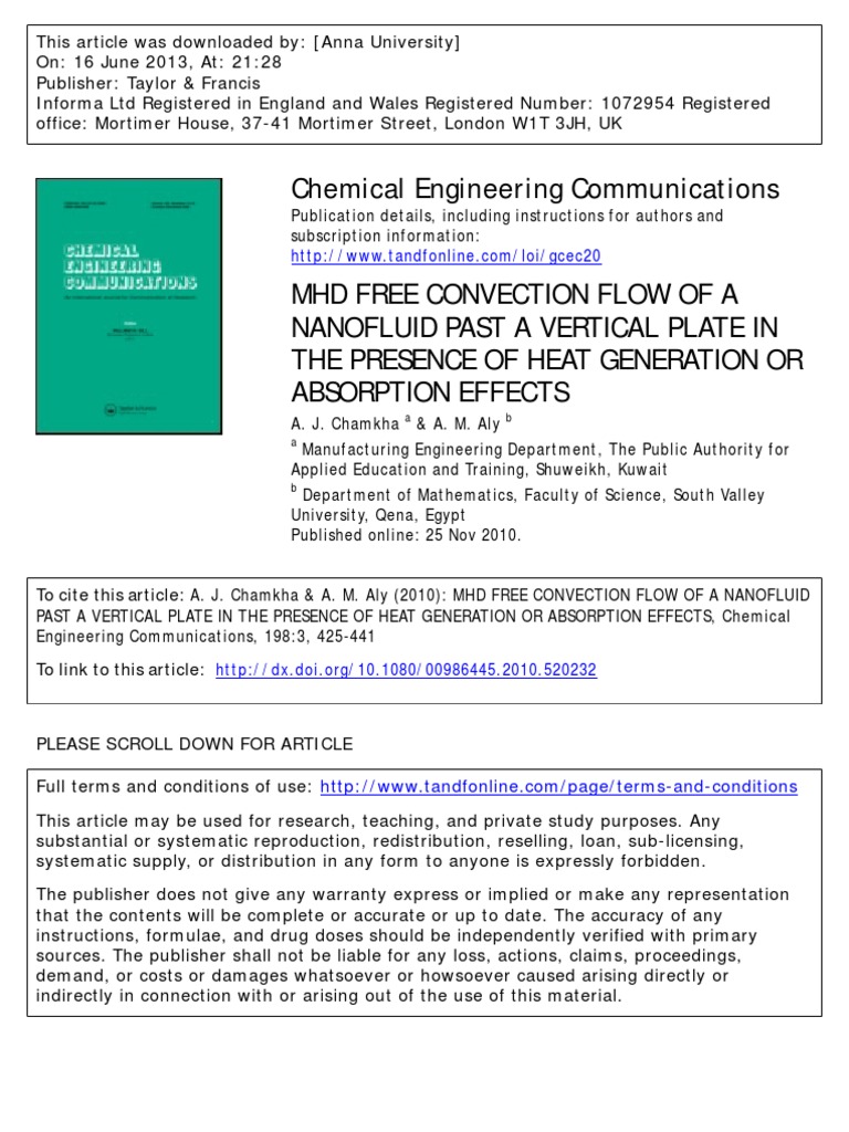 MHD Free Convection Flow of A Nanofluid Past A Vertical Plate in The ...