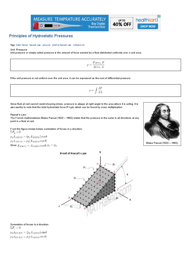 Hydrostatic Pressure Principles Explained | PDF | Pressure Measurement ...
