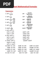 Important Mathematical Formulas: Trigonometry