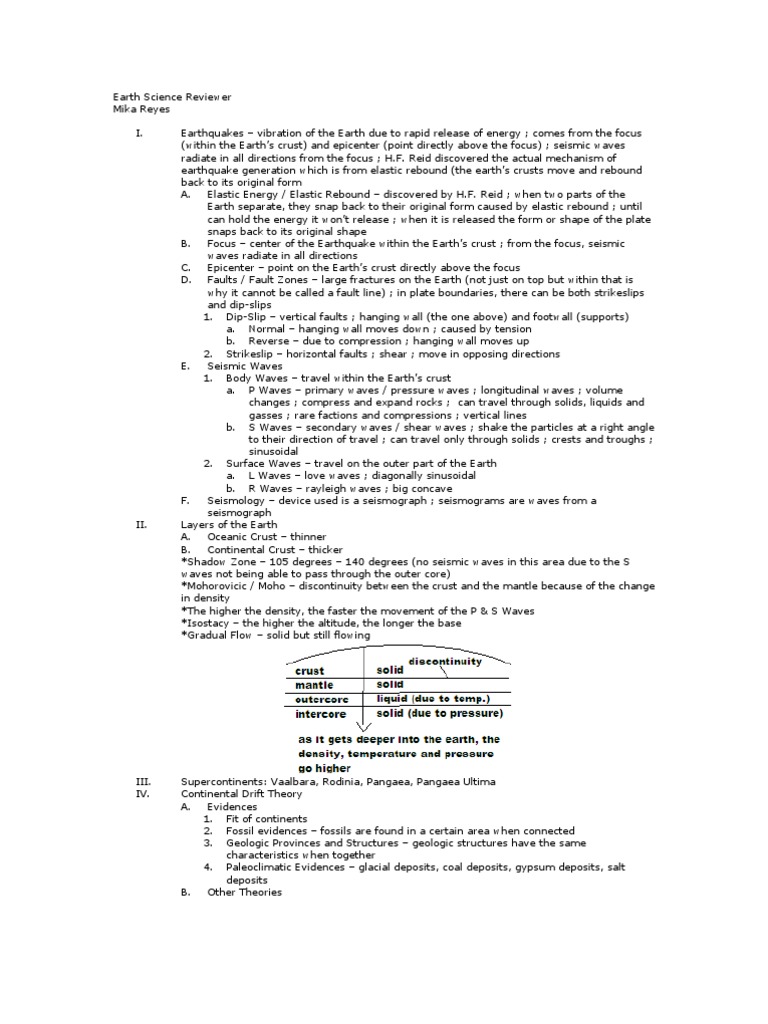 Earth Science Reviewer | PDF | Minerals | Earthquakes