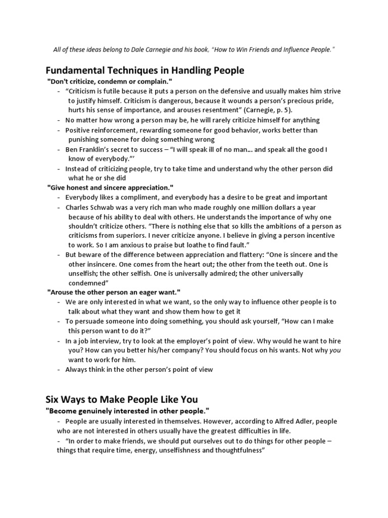 Dale Carnegie Notes | PDF | Job Interview | Psychological Concepts