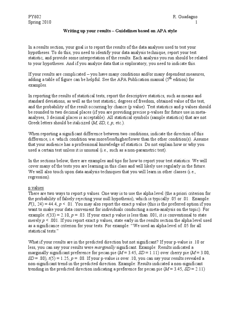 APA Results Section Guidelines | PDF | P Value | Student's T Test