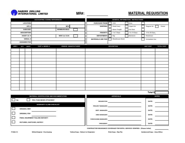 Material Requisition Form Template | PDF