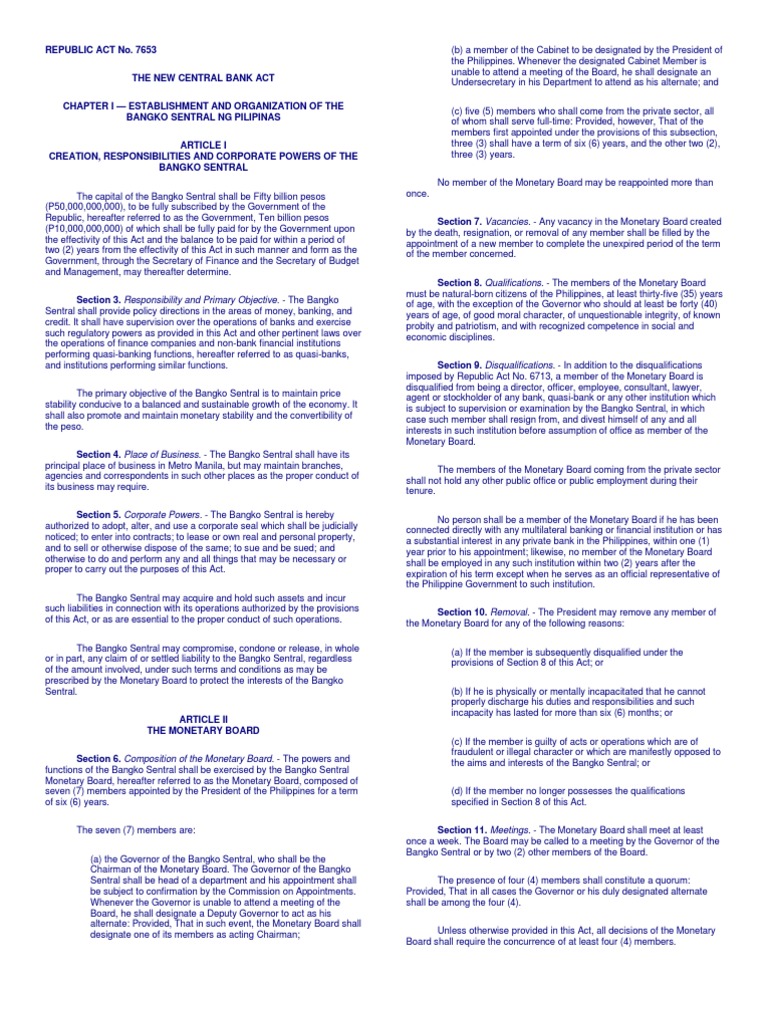 The Establishment and Organization of the Bangko Sentral ng Pilipinas